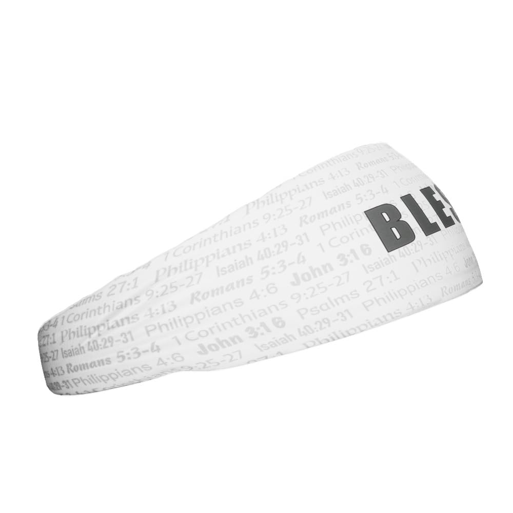 Unisex Headband/Sweatband. Best for Sports, Fitness, Working Out, Yoga. Tapered Design. (WHITE BLESSED)