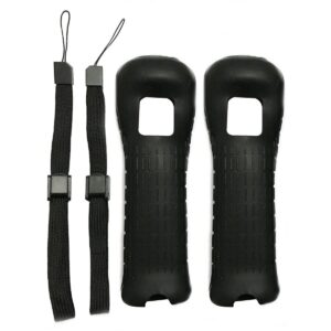 Ambertown 2 x Black Silicone Skin Case Cover with Wrist Strap for Nintendo Wii Remote