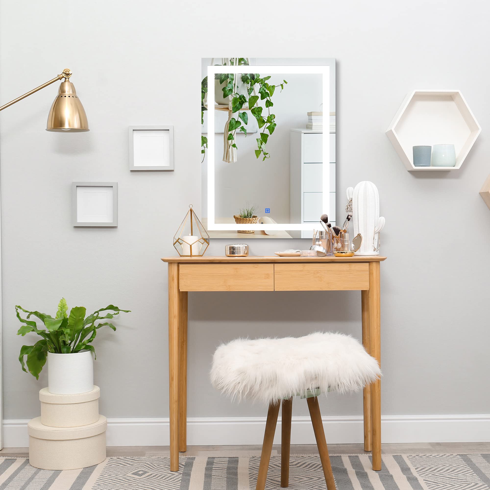 HOMCOM LED Bathroom Mirror Wall Mount Vanity Make Up Mirror with Dimmable Touch Switch Control and Defogger, Waterproof - 32" x 24"