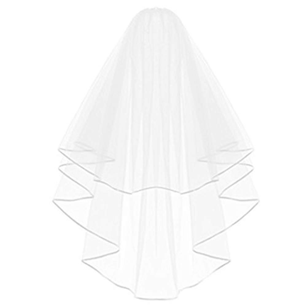 Echodo Bridal Wedding Veil White Double Ribbon Edge Center Cascade Bridal Veil with Comb Wedding Accessories