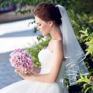 Echodo Bridal Wedding Veil White Double Ribbon Edge Center Cascade Bridal Veil with Comb Wedding Accessories