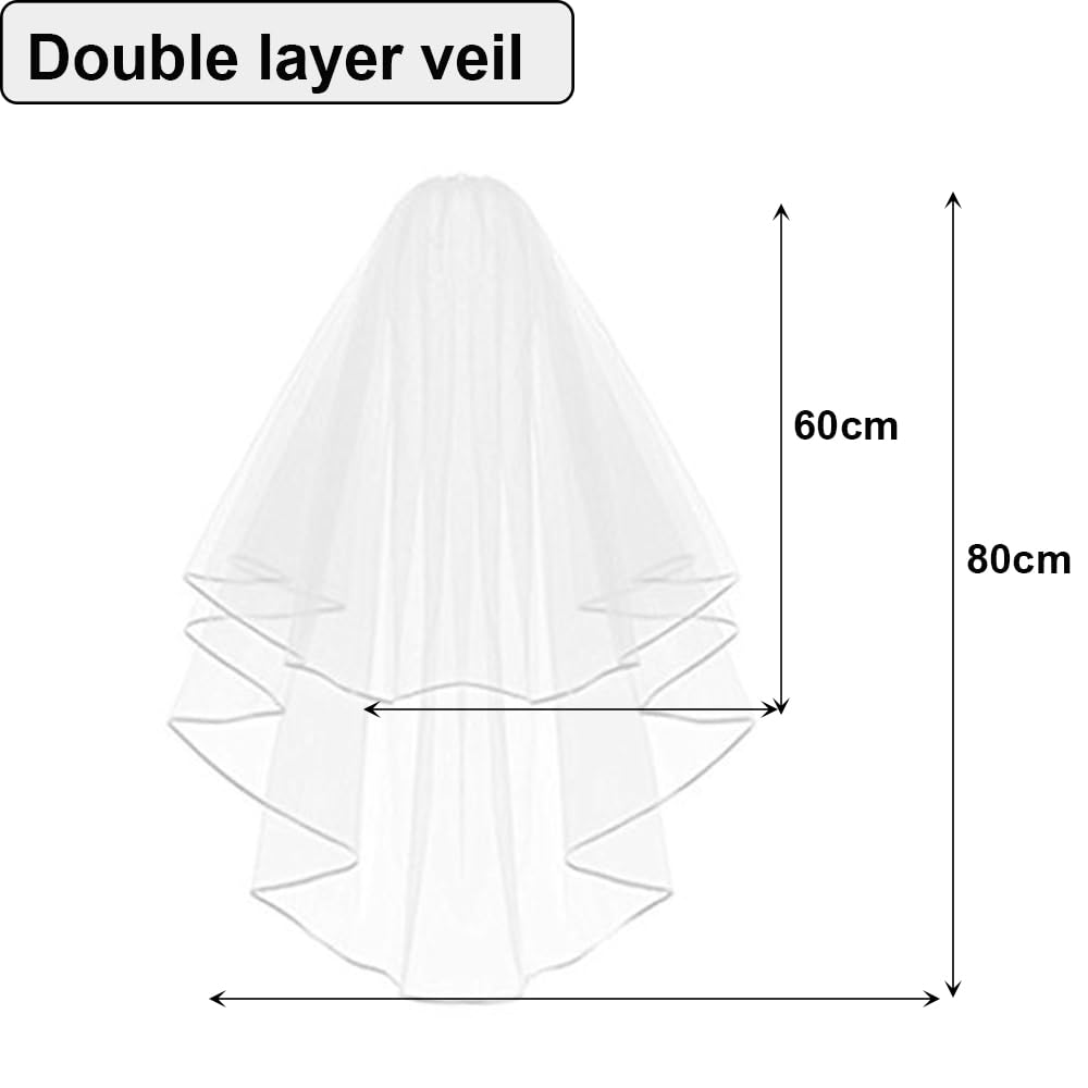 Echodo Bridal Wedding Veil White Double Ribbon Edge Center Cascade Bridal Veil with Comb Wedding Accessories