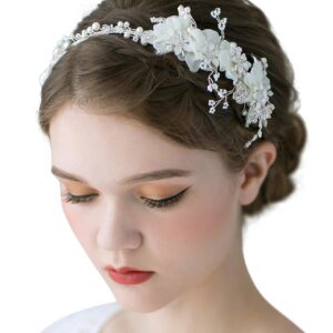 SWEETV Flower Bridal Headbands Ivory-Wedding Headpieces Hair Bands Jewelry Hair Accessories for Women Brides