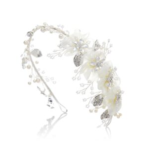 SWEETV Flower Bridal Headbands Ivory-Wedding Headpieces Hair Bands Jewelry Hair Accessories for Women Brides