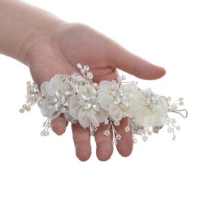 SWEETV Flower Bridal Headbands Ivory-Wedding Headpieces Hair Bands Jewelry Hair Accessories for Women Brides