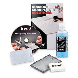 trend complete credit card diamond sharpening kit with 180/300 & 600/1000 grit stones, lapping fluid, non-slip mat, cleaning block & sharpening guide, dws/kit/d