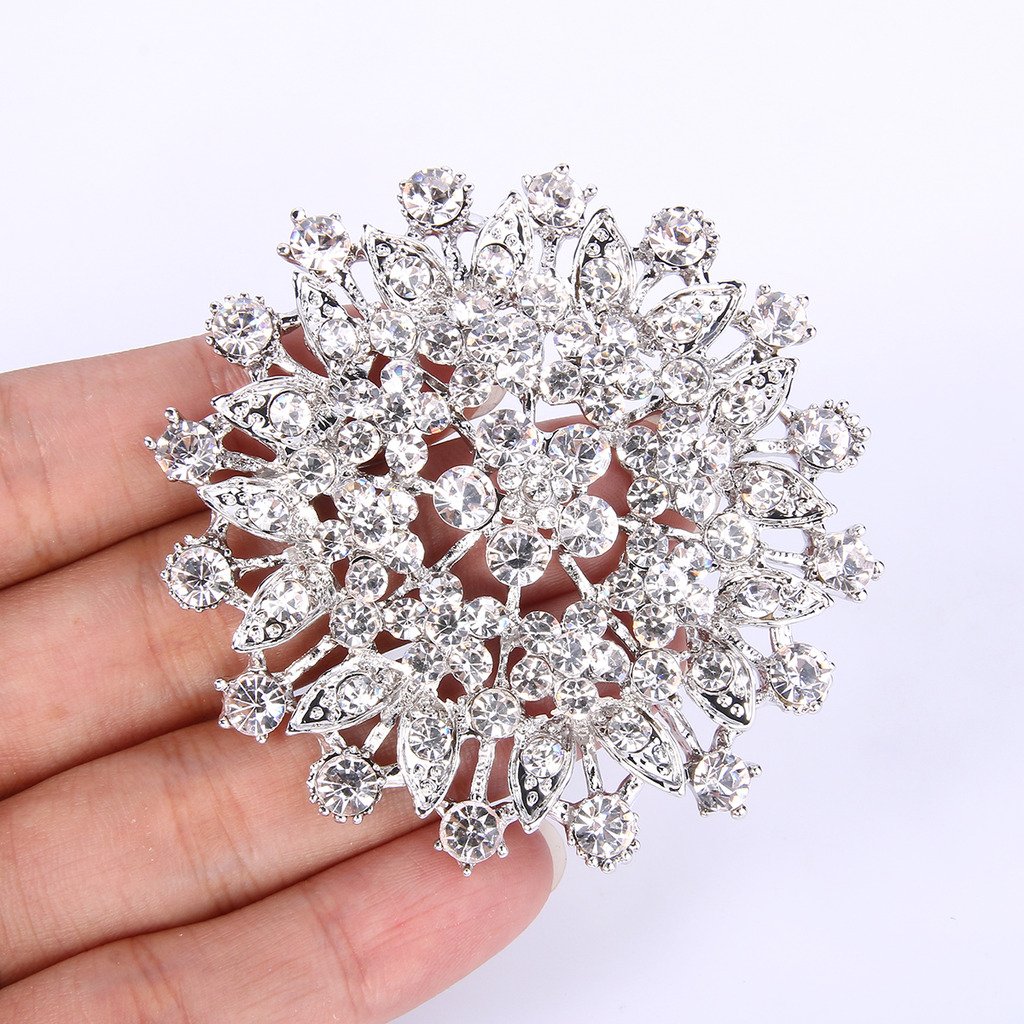 EVER FAITH Women's Austrian Crystal Elegant Flower Leaf Bridal Corsage Brooch Pin Clear Silver-Tone