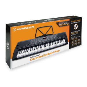 Hamzer 61-Key Portable Electronic Keyboard Piano with Stand, Stool, Headphones, Microphone & Sticker Sheet