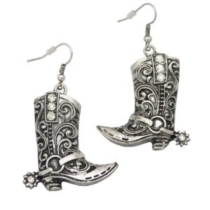 vintage silver western west cowgirl texas boots spur dangle drop earrings rodeo boho fancy dress costume