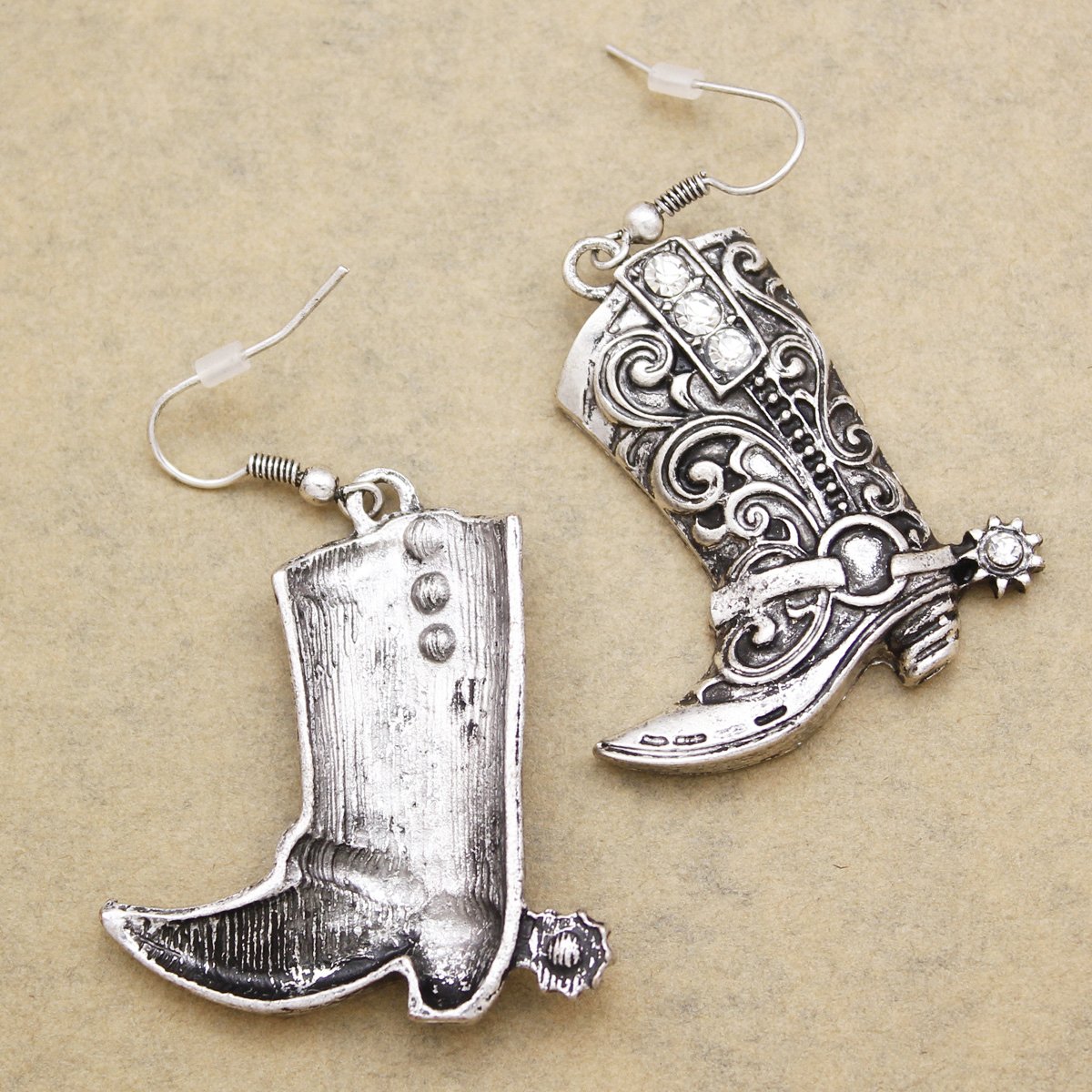 Vintage Silver Western West Cowgirl Texas Boots Spur Dangle Drop Earrings Rodeo Boho Fancy Dress Costume