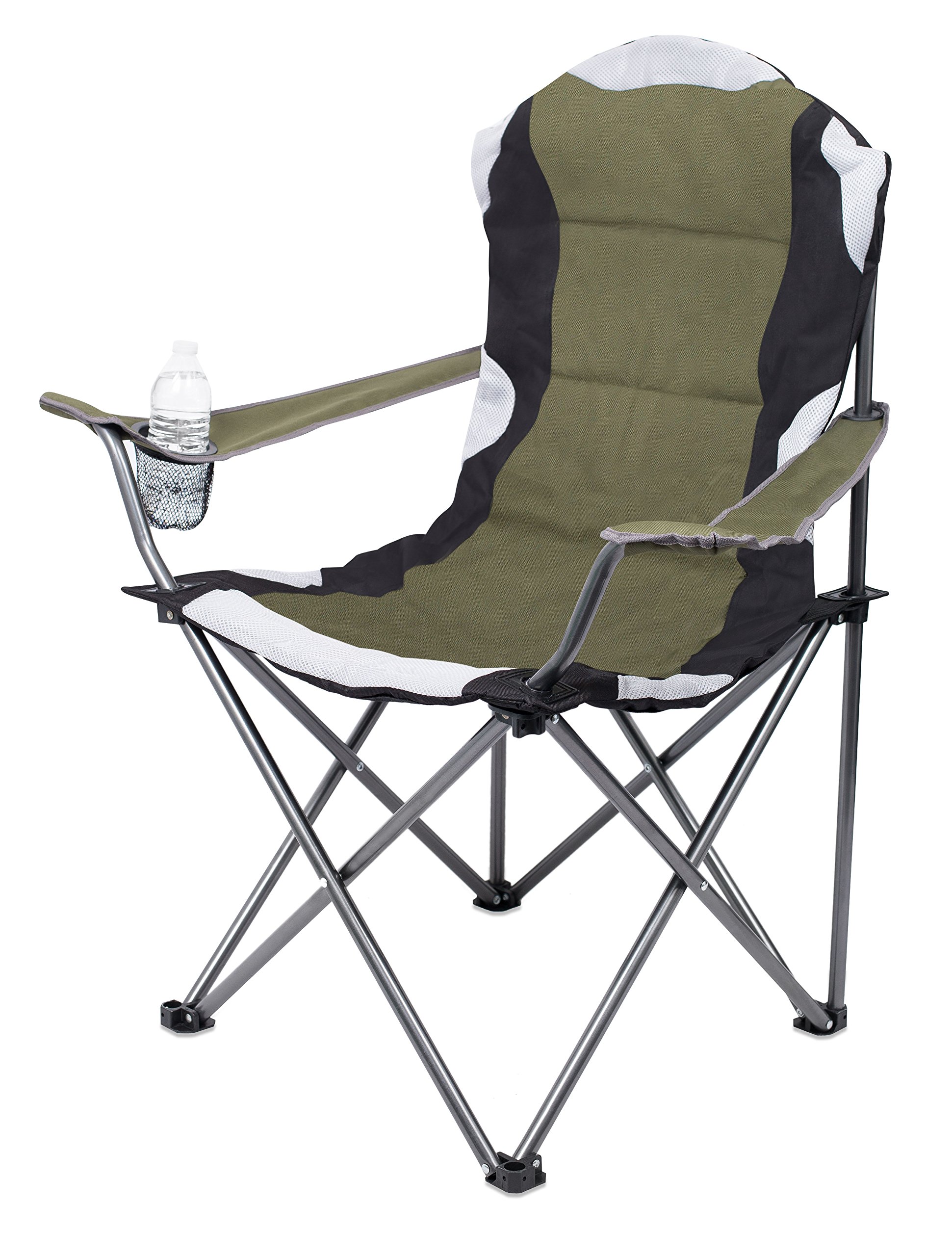 Internet's Best 2 Pack Padded Camping Folding Chair - Outdoor - Green - Sports - Cup Holder - Comfortable - Carry Bag - Beach - Quad