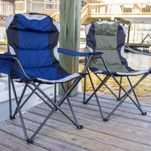 Internet's Best 2 Pack Padded Camping Folding Chair - Outdoor - Green - Sports - Cup Holder - Comfortable - Carry Bag - Beach - Quad