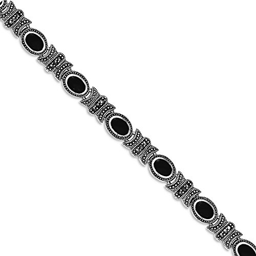 IceCarats 925 Sterling Silver Marcasite Black Onyx 7.25 inch Chain Gemstone Tennis Bracelet