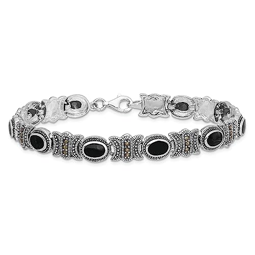 IceCarats 925 Sterling Silver Marcasite Black Onyx 7.25 inch Chain Gemstone Tennis Bracelet