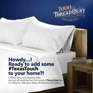 TEXAS LINEN CO. 100% Egyptian Cotton Queen White Sheet Set - 1000 Thread Count 4 PC Cotton Sheets for Queen Bed, Silky Soft, Cooling Extra Long Staple Luxury Hotel Sheets - Fits Upto 18” Deep Pocket