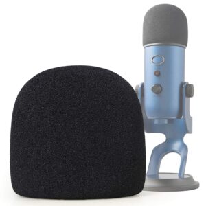 sunmon microphone foam windscreen cover for blue yeti, yeti pro and yeti x microphones, the mic pop filter mask shield also suit mxl and audio technica (black)