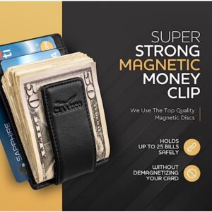 Money Clip Leather Wallet For Men Slim Front Pocket RFID Blocking with Super Strong Magnetic