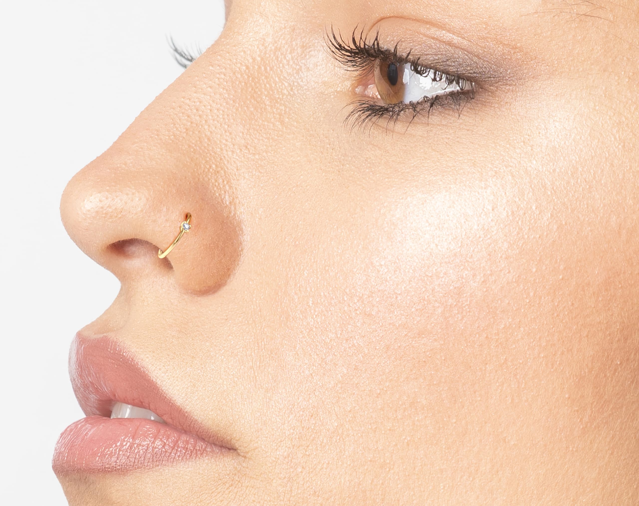 22 Gauge Open Hoop Nose Ring for Women I .01 Carat Diamond Nose Ring for Her I 14k Yellow Gold Nose Ring I 1.3mm Unisex Stud Hypoallergenic Nostril Piercing Jewelry I 22G Body Piercing Lavari Jewelers