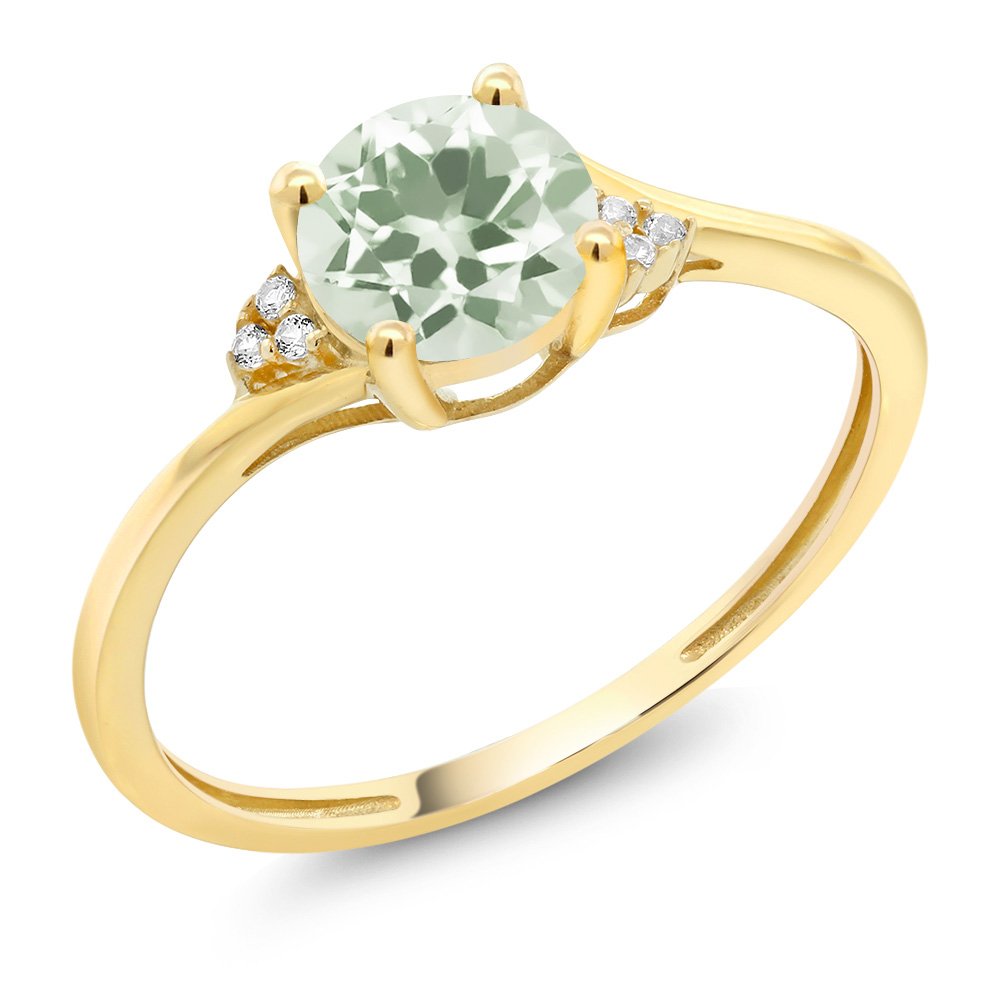 Gem Stone King 10K Yellow Gold Green Prasiolite and Diamond Accent Engagement Ring (1.00 Ctw Round) (Size 6)