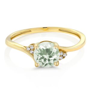 Gem Stone King 10K Yellow Gold Green Prasiolite and Diamond Accent Engagement Ring (1.00 Ctw Round) (Size 6)