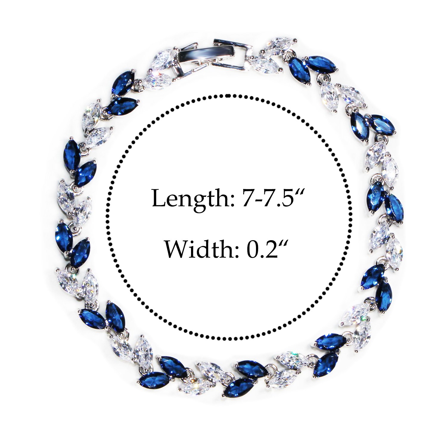 Me&Hz Blue Crystal Bracelet Silver Plated Leaf Bracelet Sapphire Birthstone Wedding Cubic Zirconia Tennis Bracelet for Women September Birthstone Bracelet Gift