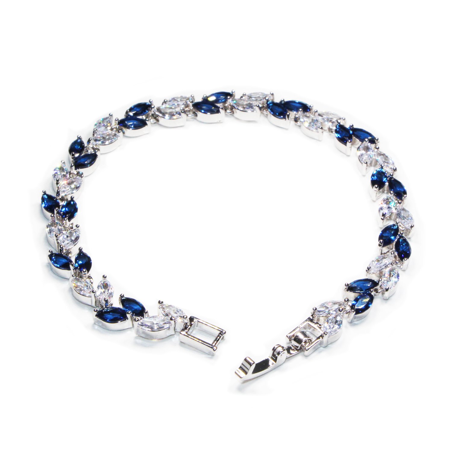 Me&Hz Blue Crystal Bracelet Silver Plated Leaf Bracelet Sapphire Birthstone Wedding Cubic Zirconia Tennis Bracelet for Women September Birthstone Bracelet Gift