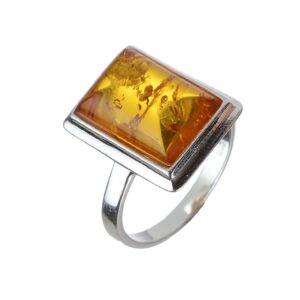 holidaygiftshops sterling silver and baltic honey rectangle amber adult ring- size 10