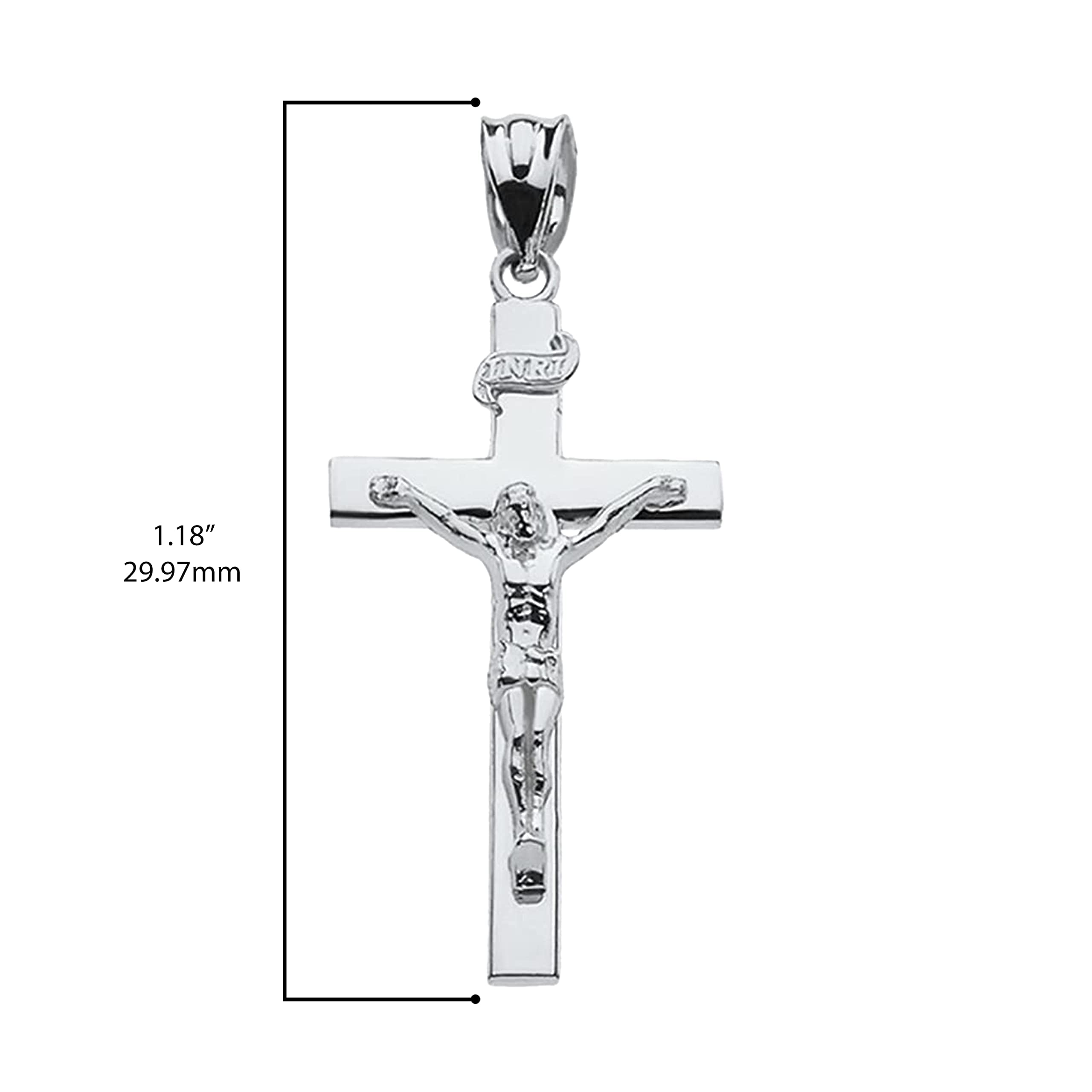 Religious Jewelry .925 Sterling Silver 1-1/4” INRI Crucifix Cross Pendant Charm