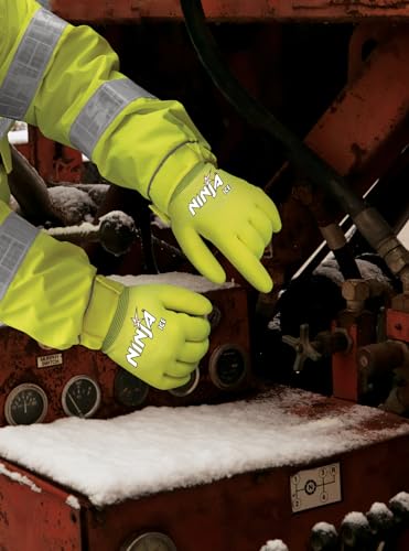 MCR Safety N9690HVL Ninja Ice High Visibility Nylon Liner Double Layer Gloves with HPT Coating, Large (Pack of 12), Lemon Yellow