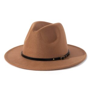 lisianthus women belt buckle fedora hat dark-camel