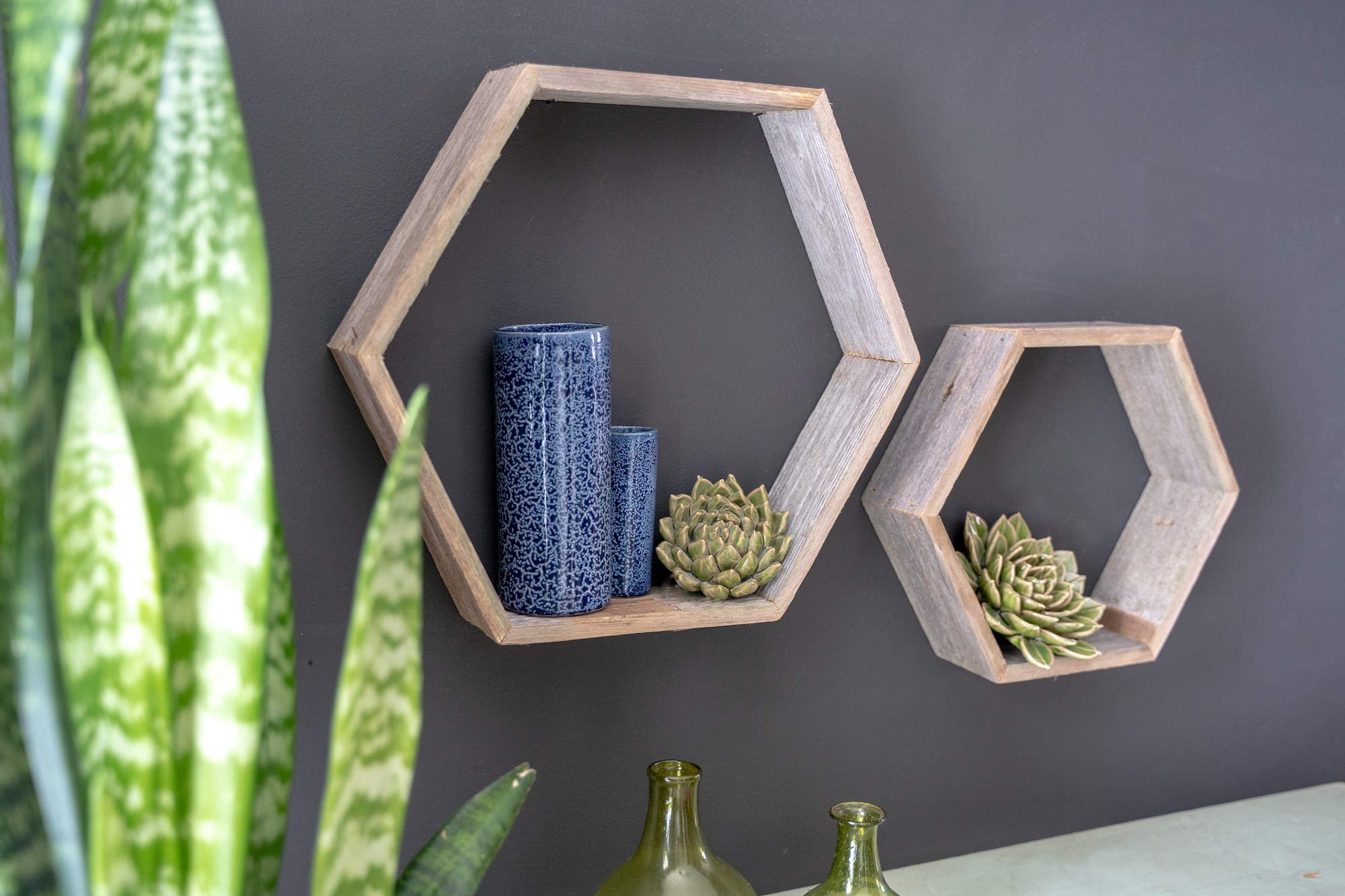 BarnwoodUSA Hexagon Floating Shelves Set of 3 | Rustic Farmhouse Reclaimed Wood Honeycomb Shelves | Wall Hanging Octagon Shelves | Naturally Weathered Gray