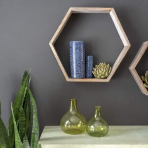 BarnwoodUSA Hexagon Floating Shelves Set of 3 | Rustic Farmhouse Reclaimed Wood Honeycomb Shelves | Wall Hanging Octagon Shelves | Naturally Weathered Gray