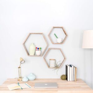 BarnwoodUSA Hexagon Floating Shelves Set of 3 | Rustic Farmhouse Reclaimed Wood Honeycomb Shelves | Wall Hanging Octagon Shelves | Naturally Weathered Gray