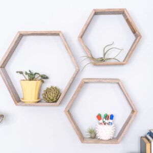 BarnwoodUSA Hexagon Floating Shelves Set of 3 | Rustic Farmhouse Reclaimed Wood Honeycomb Shelves | Wall Hanging Octagon Shelves | Naturally Weathered Gray