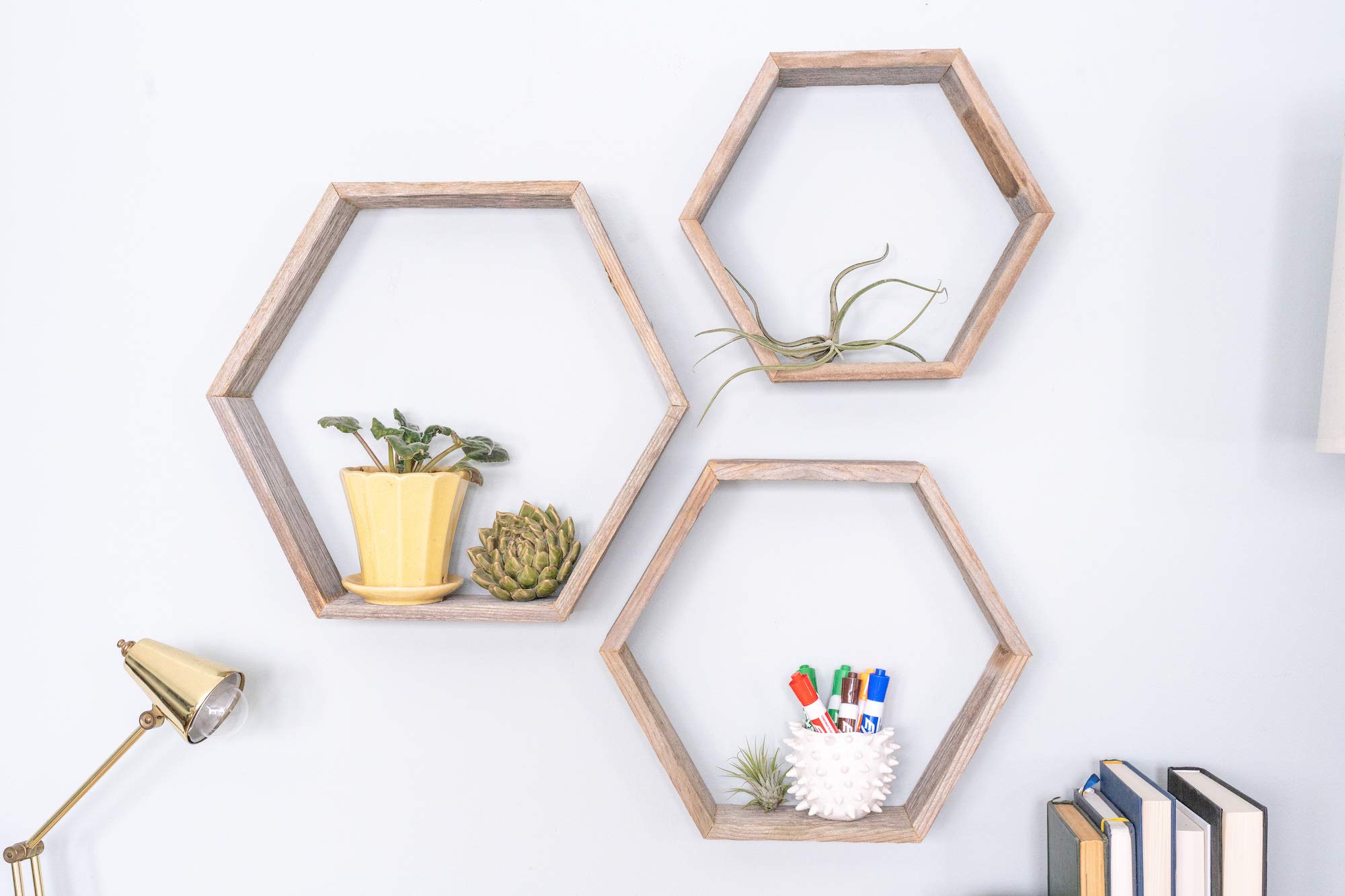 BarnwoodUSA Hexagon Floating Shelves Set of 3 | Rustic Farmhouse Reclaimed Wood Honeycomb Shelves | Wall Hanging Octagon Shelves | Naturally Weathered Gray