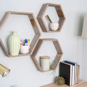 BarnwoodUSA Hexagon Floating Shelves Set of 3 | Rustic Farmhouse Reclaimed Wood Honeycomb Shelves | Wall Hanging Octagon Shelves | Naturally Weathered Gray