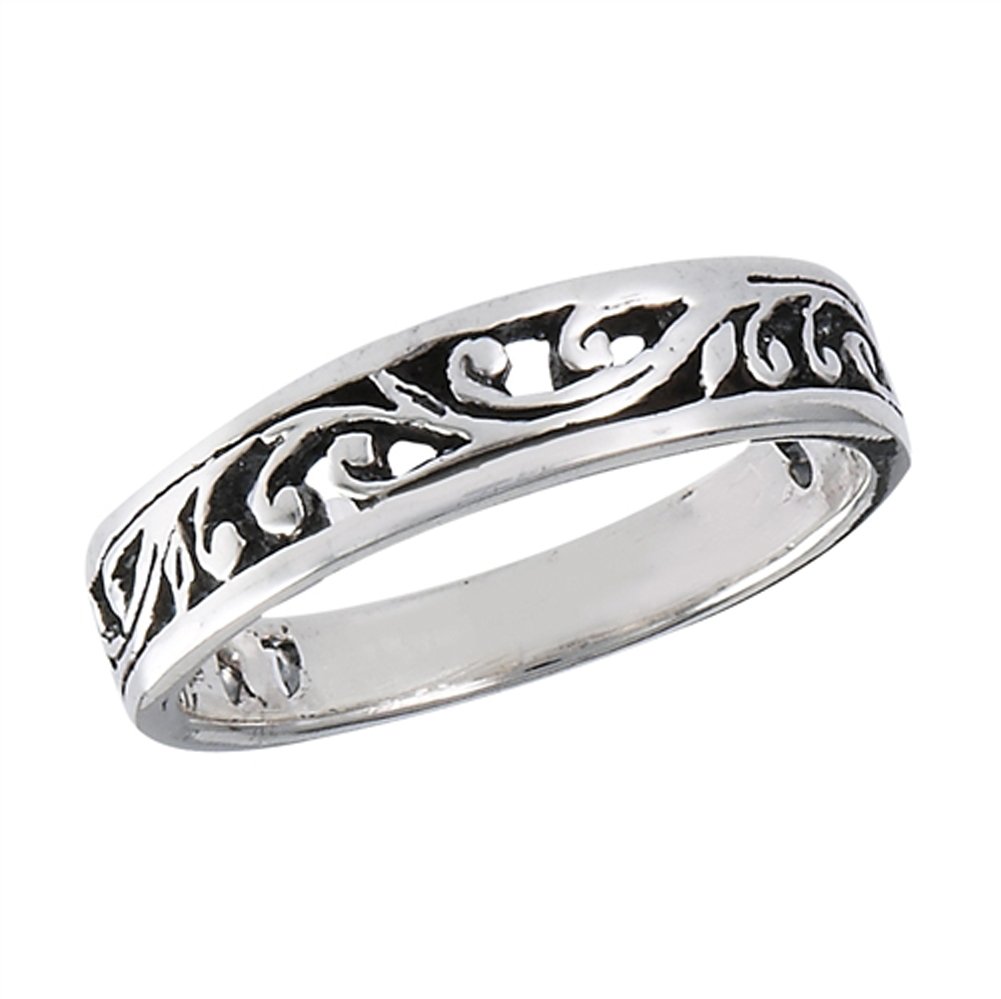 Oxidized Filigree Vintage Vine Stackable Ring Sterling Silver Band Size 6