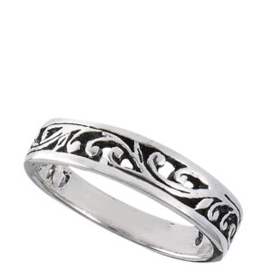 Oxidized Filigree Vintage Vine Stackable Ring Sterling Silver Band Size 6