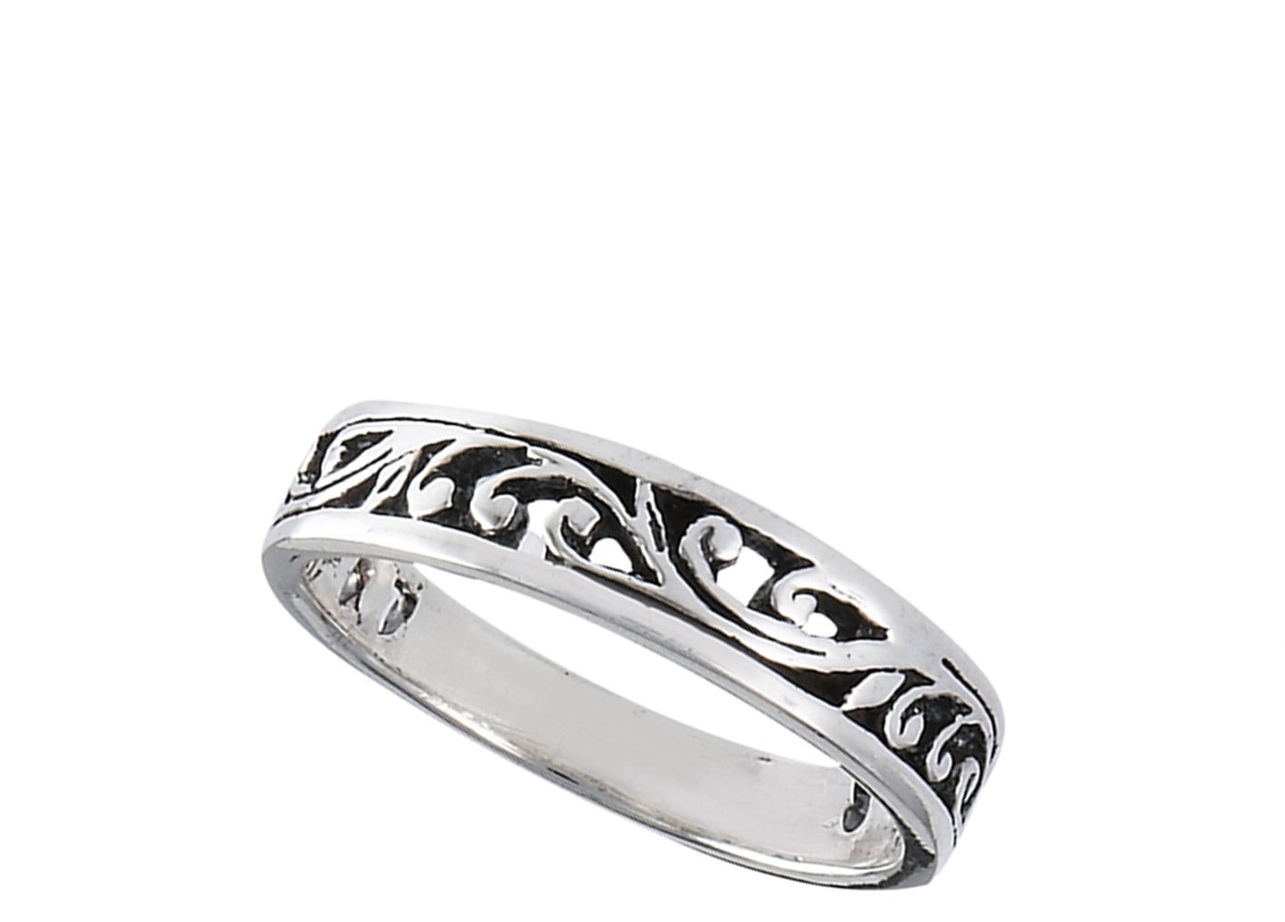 Oxidized Filigree Vintage Vine Stackable Ring Sterling Silver Band Size 6