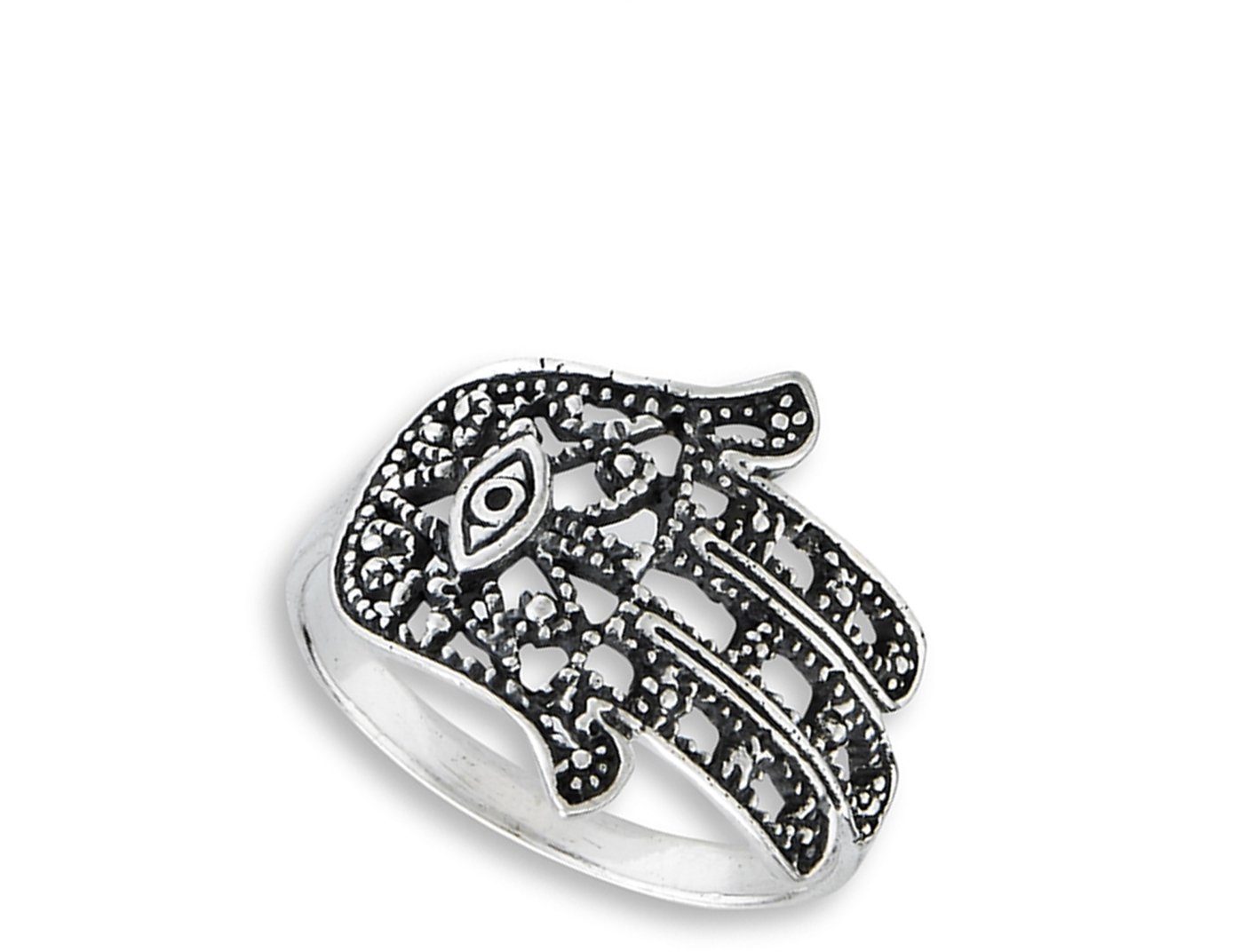 Oxidized Hand of God Evil Eye Hamsa Ring Sterling Silver Filigree Band Size 7