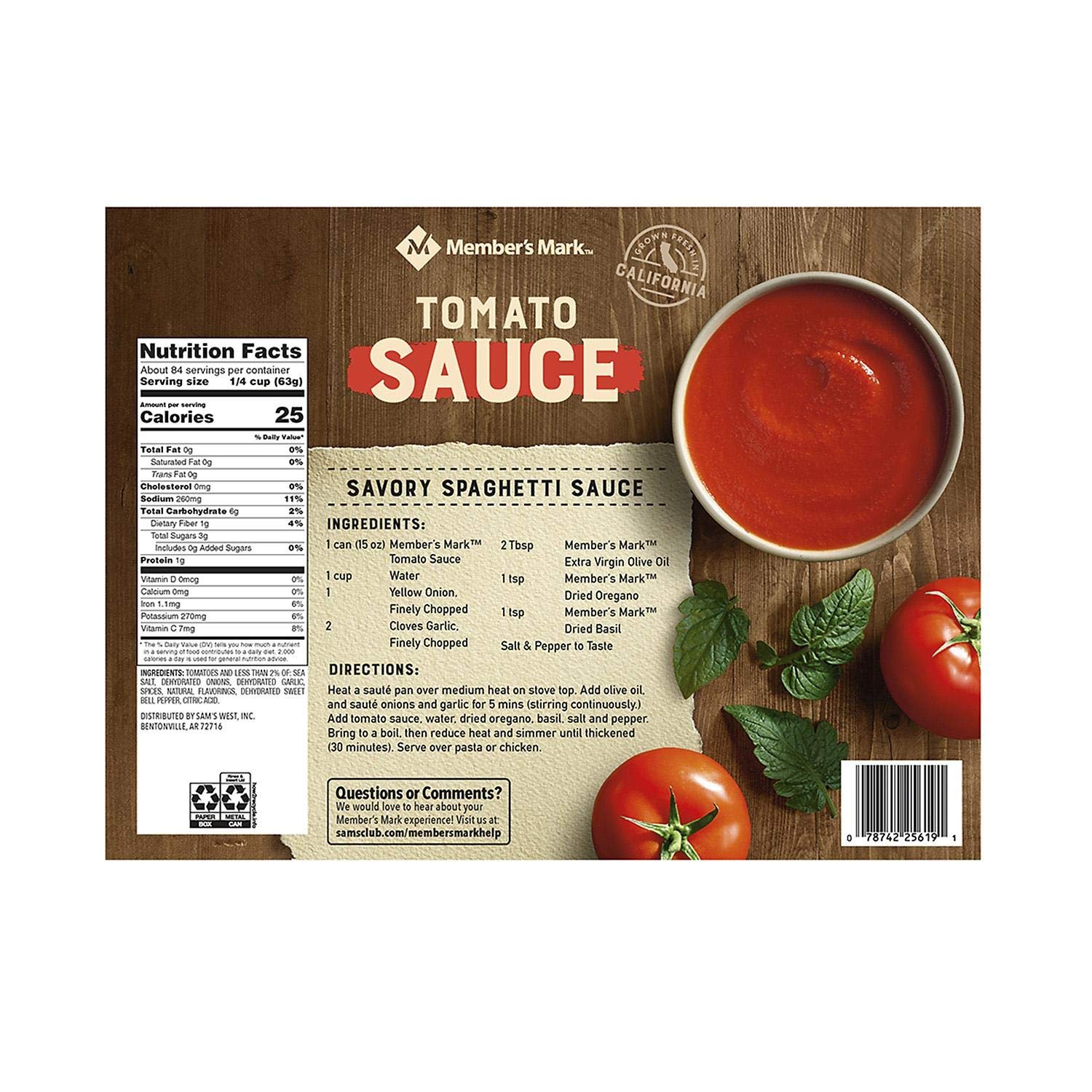 Member's Mark Tomato Sauce, 180 Ounce