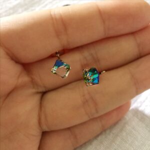 AMOR SPES Color Change Crystal Square S925 Sterling Silver Stud Earrings Women Gifts (Color change)