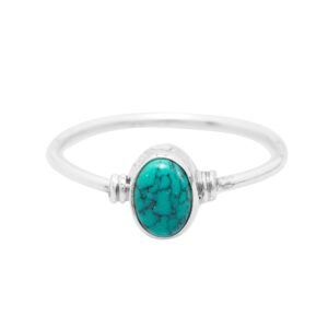 Koral Jewelry Synthetic Turquoise Oval Delicate Ring 925 Sterling Silver Vintage Tribal Gypsy Boho Look US Size 5 6 7 8 9 (8)