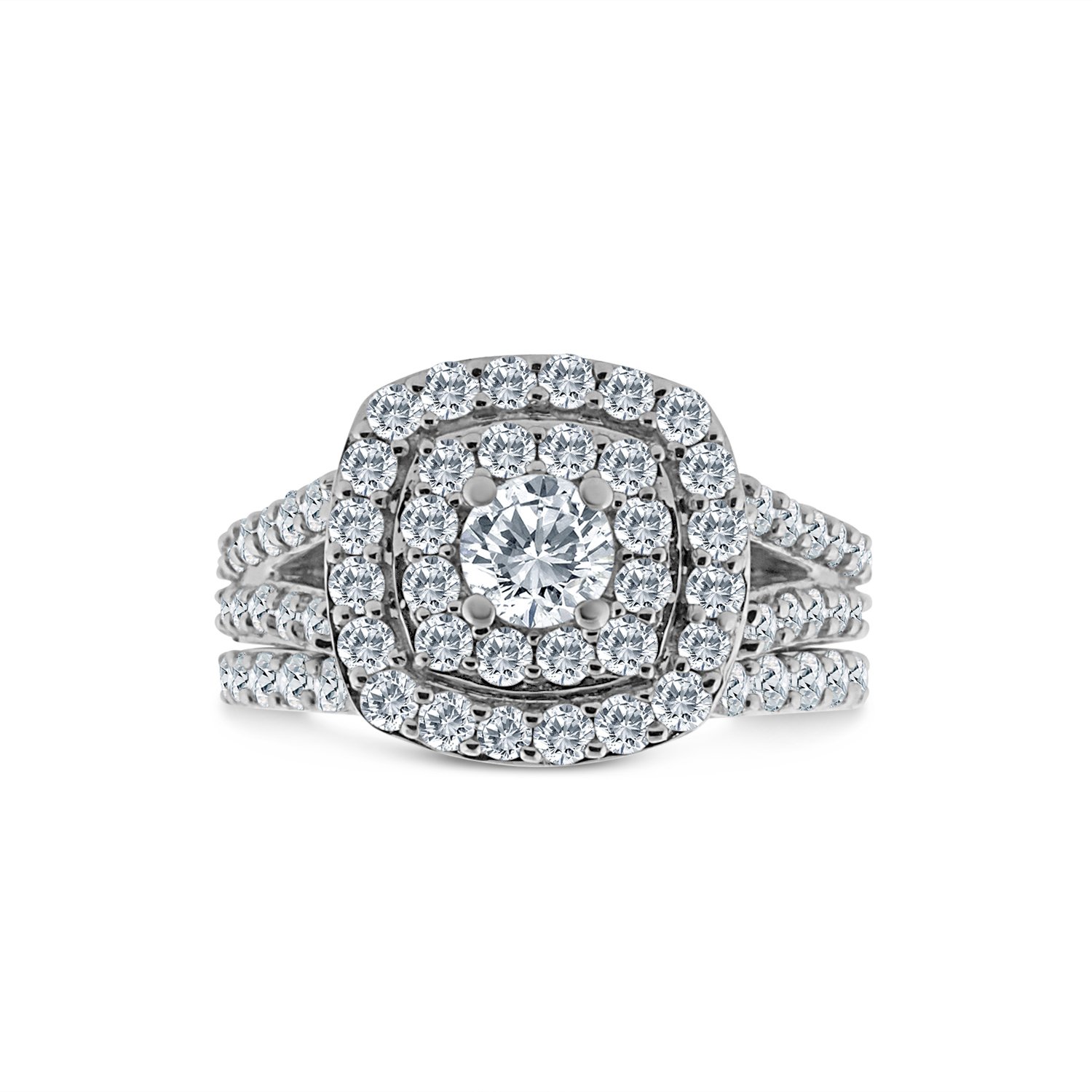 2.00ct Cushion Halo Diamond Engagement Wedding Ring Set 10K White Gold (H-I, I2-I3)