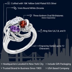 Gem Stone King 925 Sterling Silver Promise Customized and Personalized Build Your Own 3 Birthstone For He Engagement Flower Blossom Ring For Women (Size 8)