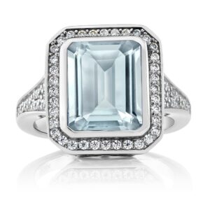 Gem Stone King 925 Sterling Silver Simulated Aquamarine Ring For Women | 5.00 Cttw | Emerald Cut 11X9MM | Available In Size 5, 6, 7, 8, 9