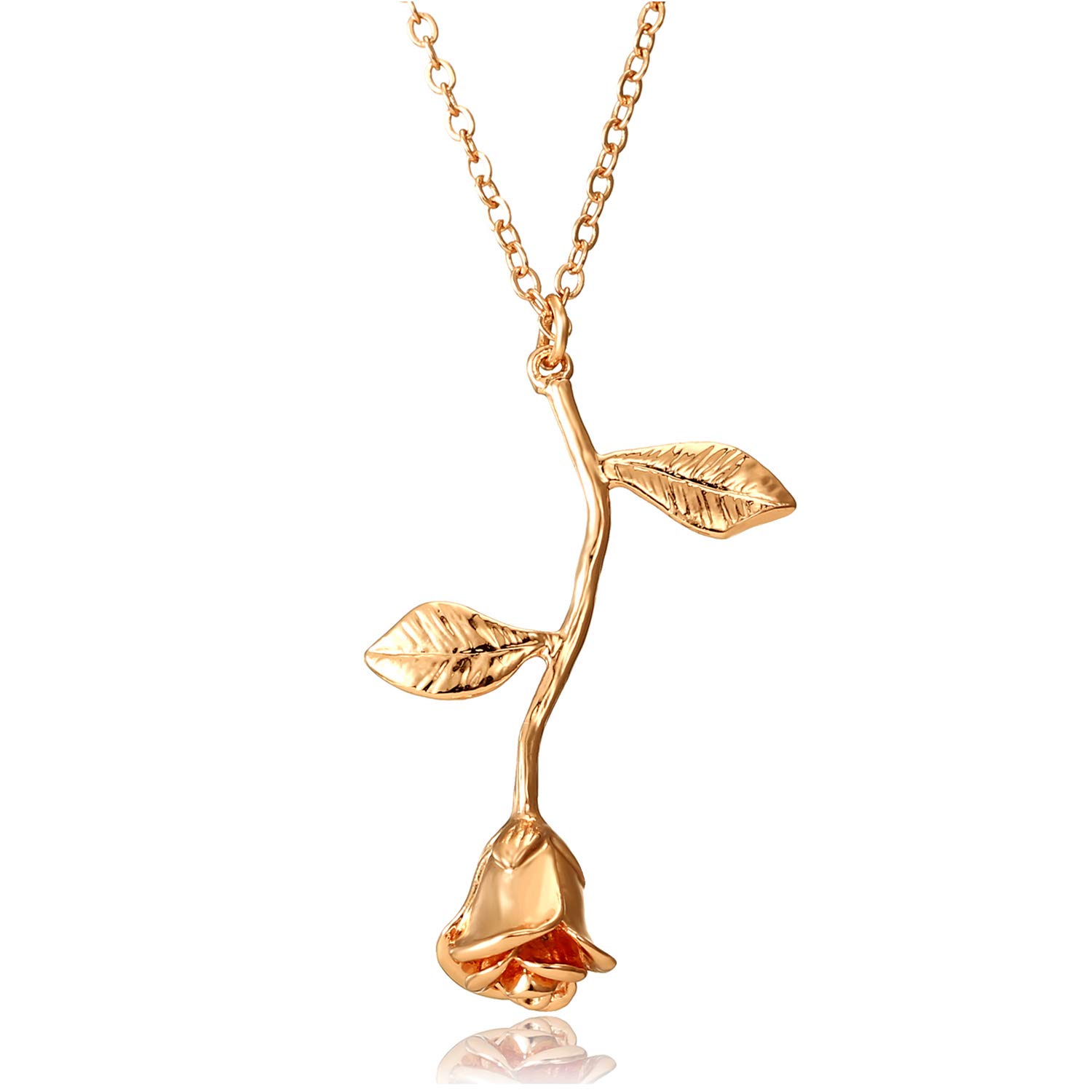 Rose Flower Pendant Necklace 18K Gold Plated Silver Rose Jewelry Gift for Women