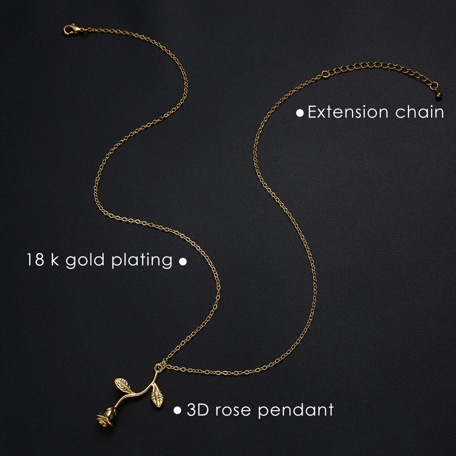 Rose Flower Pendant Necklace 18K Gold Plated Silver Rose Jewelry Gift for Women