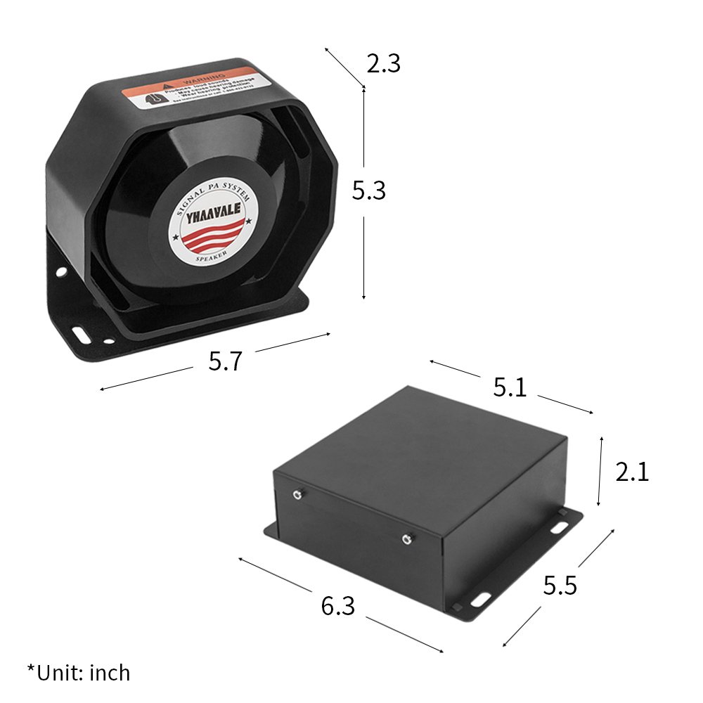 YHAAVALE 9200E Amplifier Police Siren & Metal Ultra Slime Octagon Compact Flat Speaker,DC12V 100W Multi-Tones Wired Control with Mic Loudspeaker Emergency Electronic PA System for Police Cars