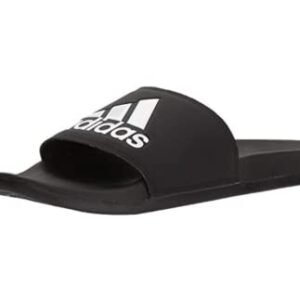 adidas Men's Adilette Comfort Slides Sandal, Black/Black/White, 10